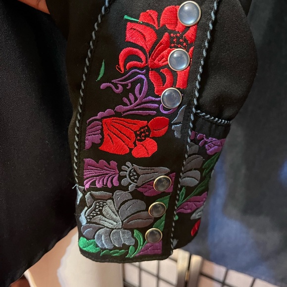 Scully Western Mens Black Polyester L Big Tooled Floral Western Shirt - Picture 3 of 7